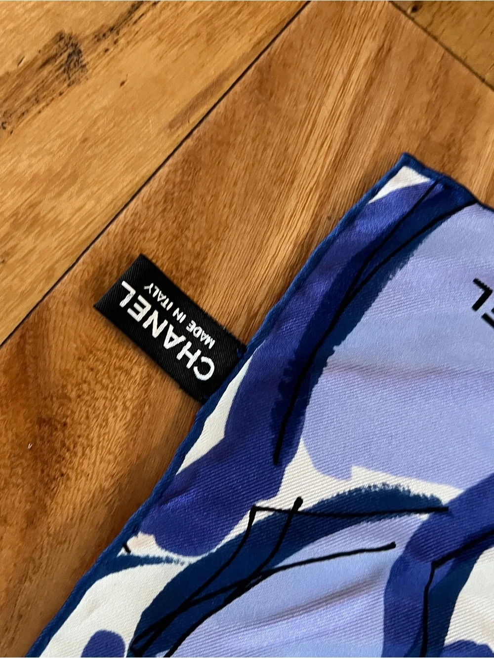CHANEL Blue and White Silk Scarf